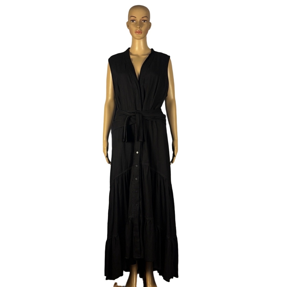 Nicole Miller Black Sleeveless Maxi Dress with Waist Tie • Size XL
